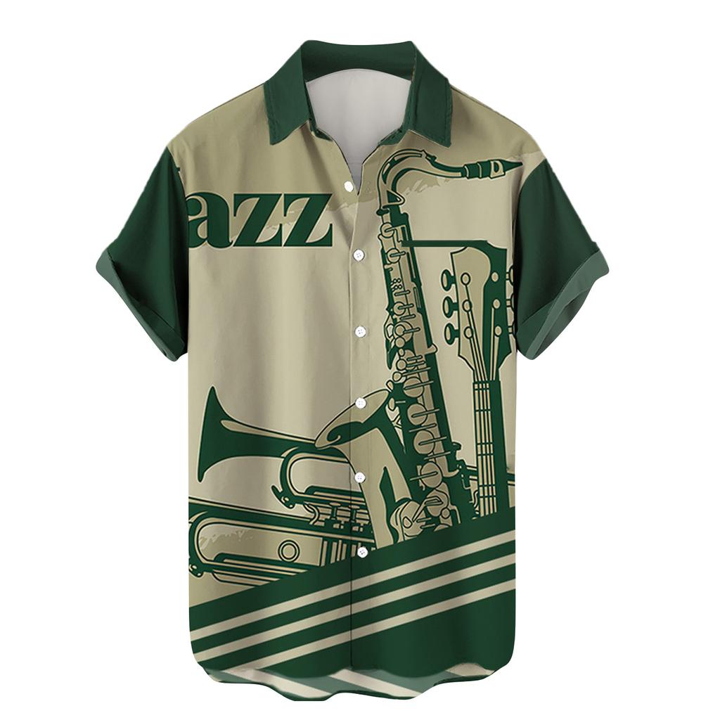 Summer New Plus Size Hong Kong Style Men's Shirt with Digital Printing Casual Short Sleeved Shirt for Men