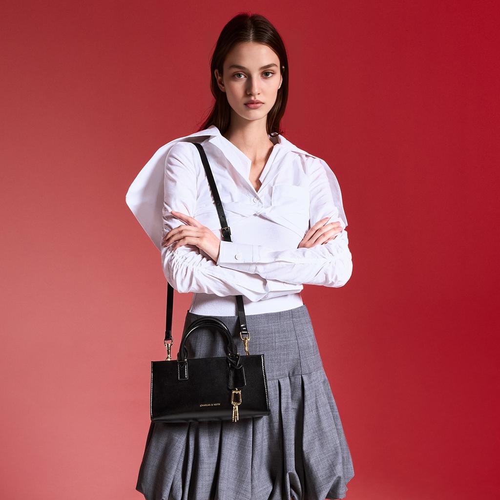 Charles & Keith Kerry Series Minimalist Shoulder Bag With Pendant PU Handbag Small Women handbags Black Light-Pink Cream CK2-30271481