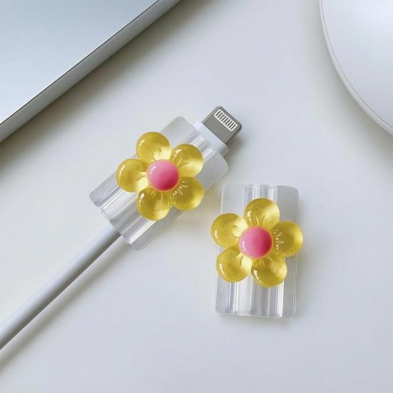 2Pcs Flower Charger Cable Protector, Non-Slip Mobile Phone Charging Cord Saver, Universal Data Wire End Protection Wrap Cover