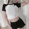 Crop Top da Donna con Maniche a Raglan, T-shirt Corta in Cotone Color Block a Maniche Corte