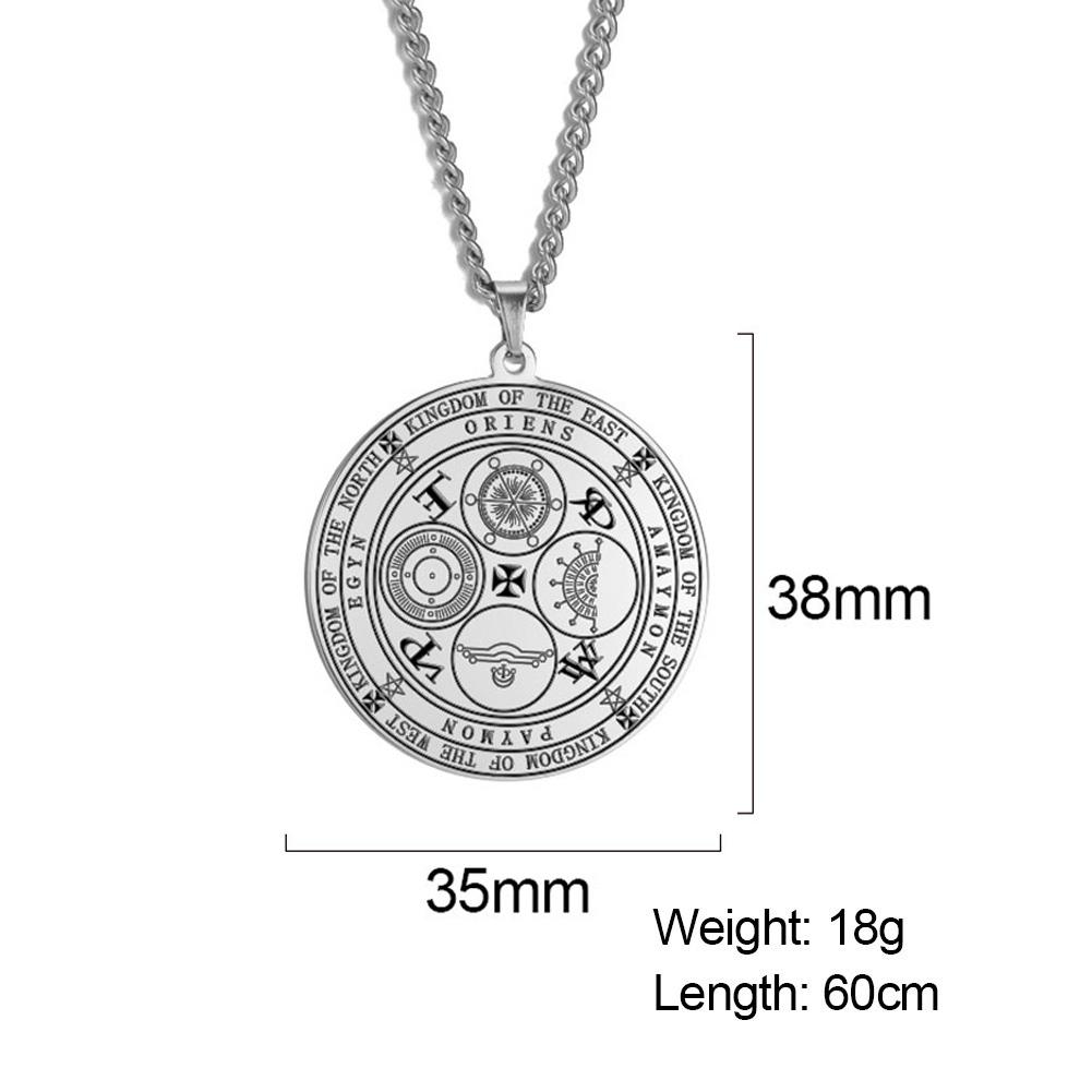 Dawapara Fortune Wheel AGLA INRI Stainless Steel Men Necklace Solomon Wealth Amulet Michael Uriel Raphael Gabriel Archangel Seal