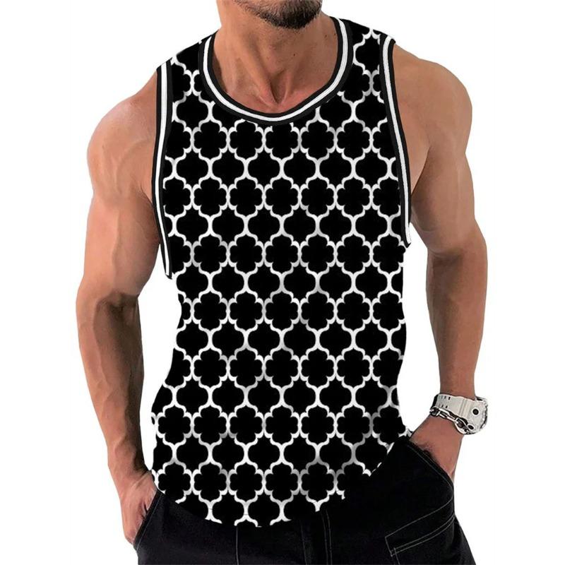 Canottiera Uomo Retro Geometrica Stampata 3D Estiva Casual Girocollo Tendenza Moda Gilet Senza Maniche Ampio Traspirante Top Sportivi