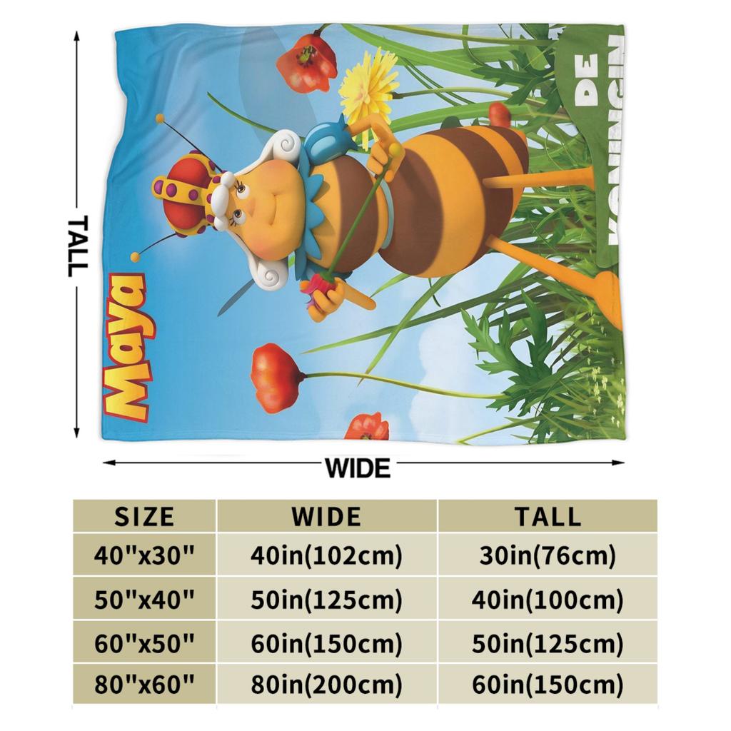 Super Soft Maya The Bee With Flowers Cartoon Throw Blanket Premium Flannel Fleece Lightweight  Bed Blanket Fuzzy Plush Blankets