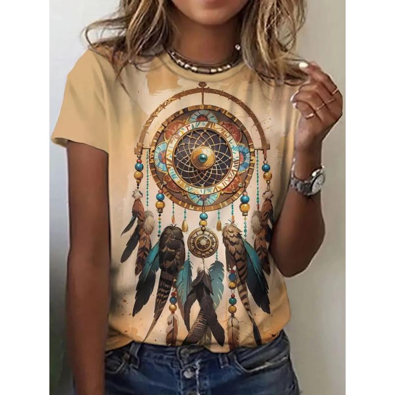 Fashion Women's Crew Neck T-Shirt Crew Neck Short Sleeve 3D Color Printing