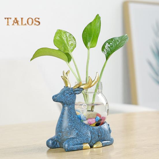 Figurină animală cu vază, masă de ceai, mini vază cu flori, ceramică, pisică cu plantator hidroponic din sticlă, pentru decorul casei, dormitor, living room