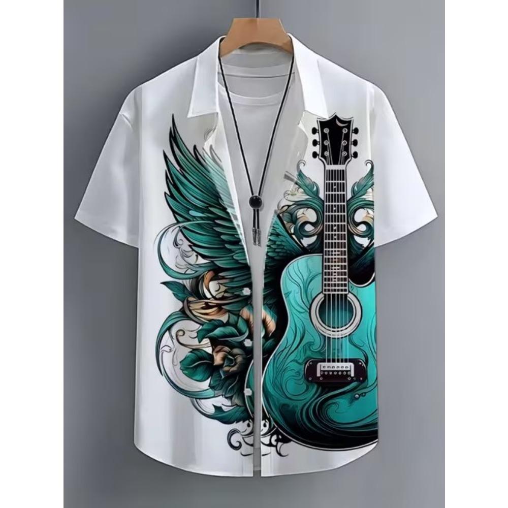 Men's Guitar Pattern 3D Print Shirt Button Up Shirt Casual Shirt Summer Shirt Short Sleeve Daily Vacation Clothing