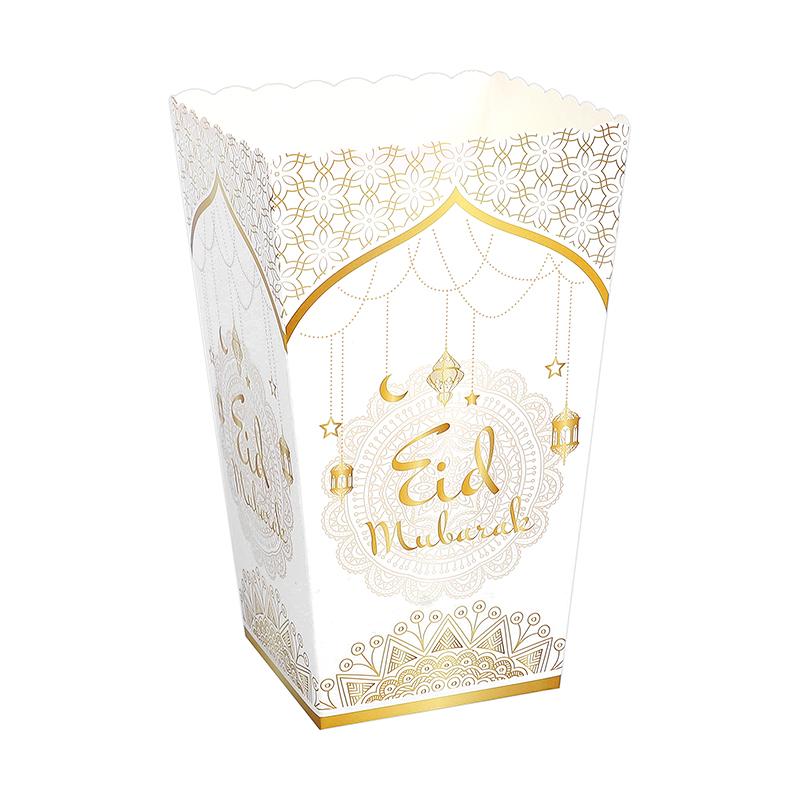 6pcs Eid Mubarak Paper Popcorn Box Ramadan Candy Cookie Snack Box 2025 Islamic Muslim Party Home Decor Supplies Eid Al-Fitr Gift