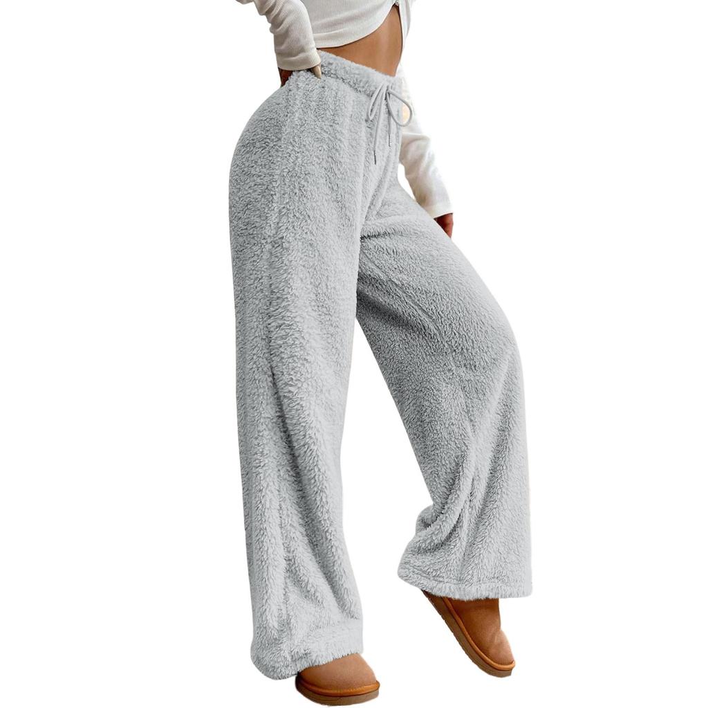 Women's Fashion Plush Casual Pants Solid Color Loose Comfortable Plush Warm Trousers