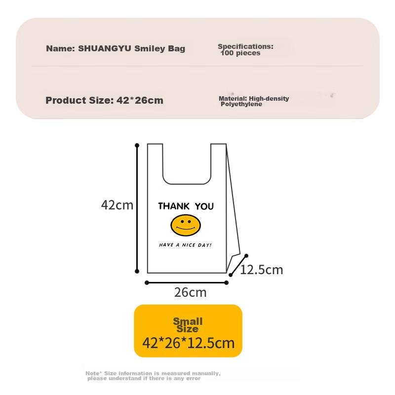 SHUANG YU Disposable Plastic Bags [Thickened 26*42cm/100 Pieces], Smiley Face Shopping Bags, Food Cling Film Bags, Breakfast Bags