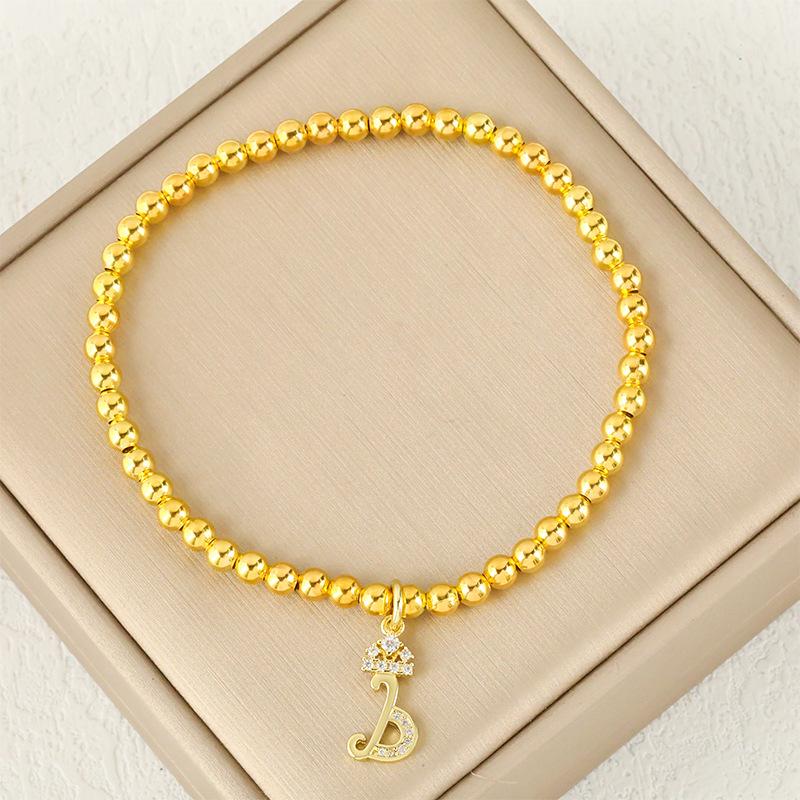 Fashion Round Bead 26 Crown Small Letter Bracelet Copper Plated Micro Inlaid Zircon High-end Jewelry