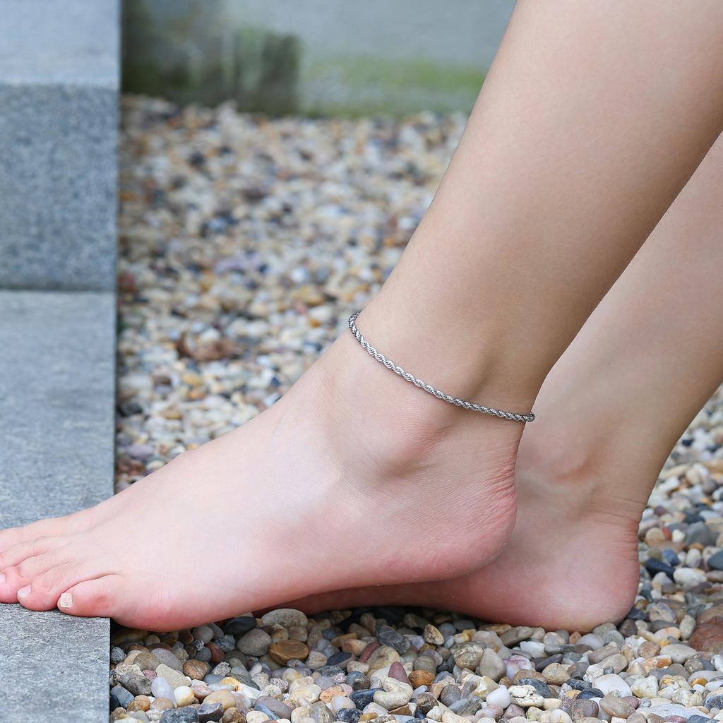 Women Girls Barefoot Ankle Jewelry 14K Gold Plated Summer Beach Gift Waterproof Stainless Steel Twist Rope Anklet Foot Bracelet