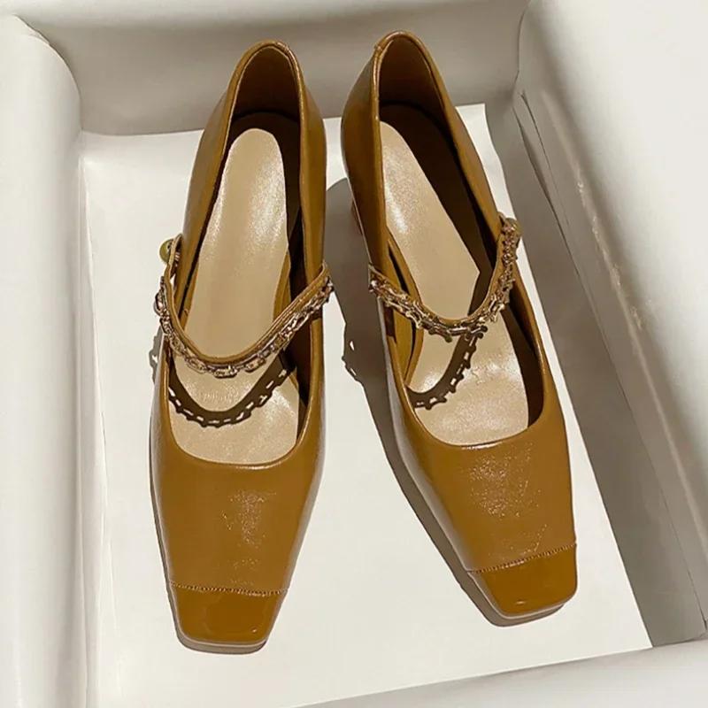 Fashion Square Toe High Heels Women Mary Jane Shoes Fashion Shallow Chain Shoes Spring Autumn Ladies Elegant Dancing Party Prom Shoes