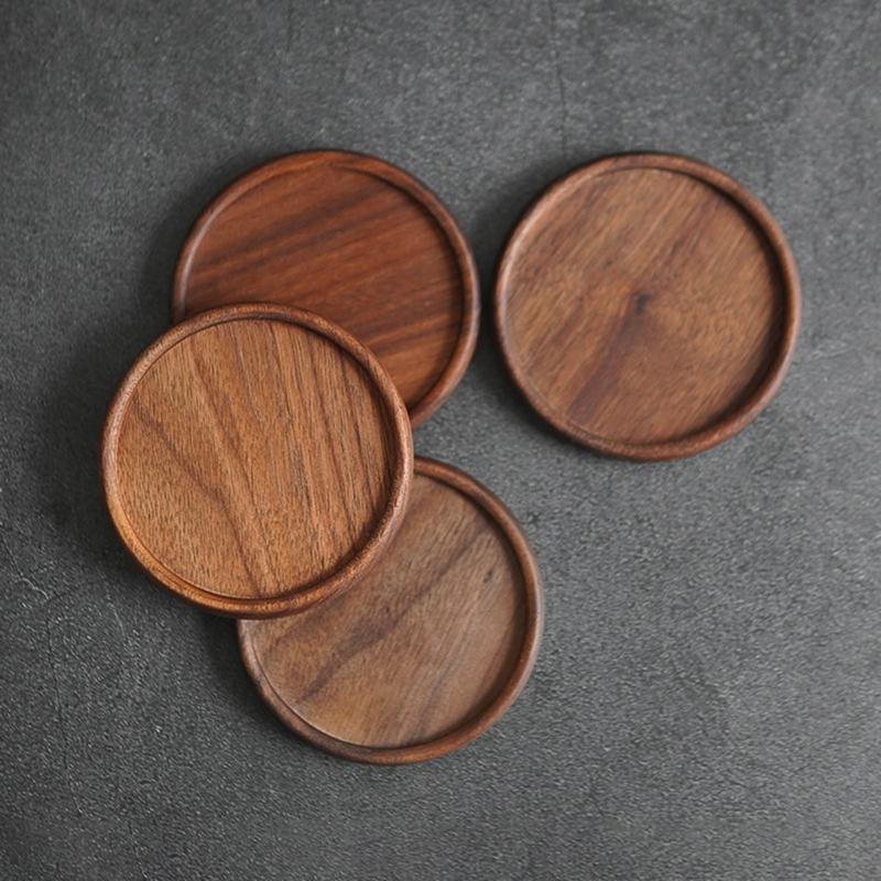 4Pcs Wood Coaster for Drink Table Protective Wooden Round Pad for Coffee Table Cup Coaster Mats Home Decorations