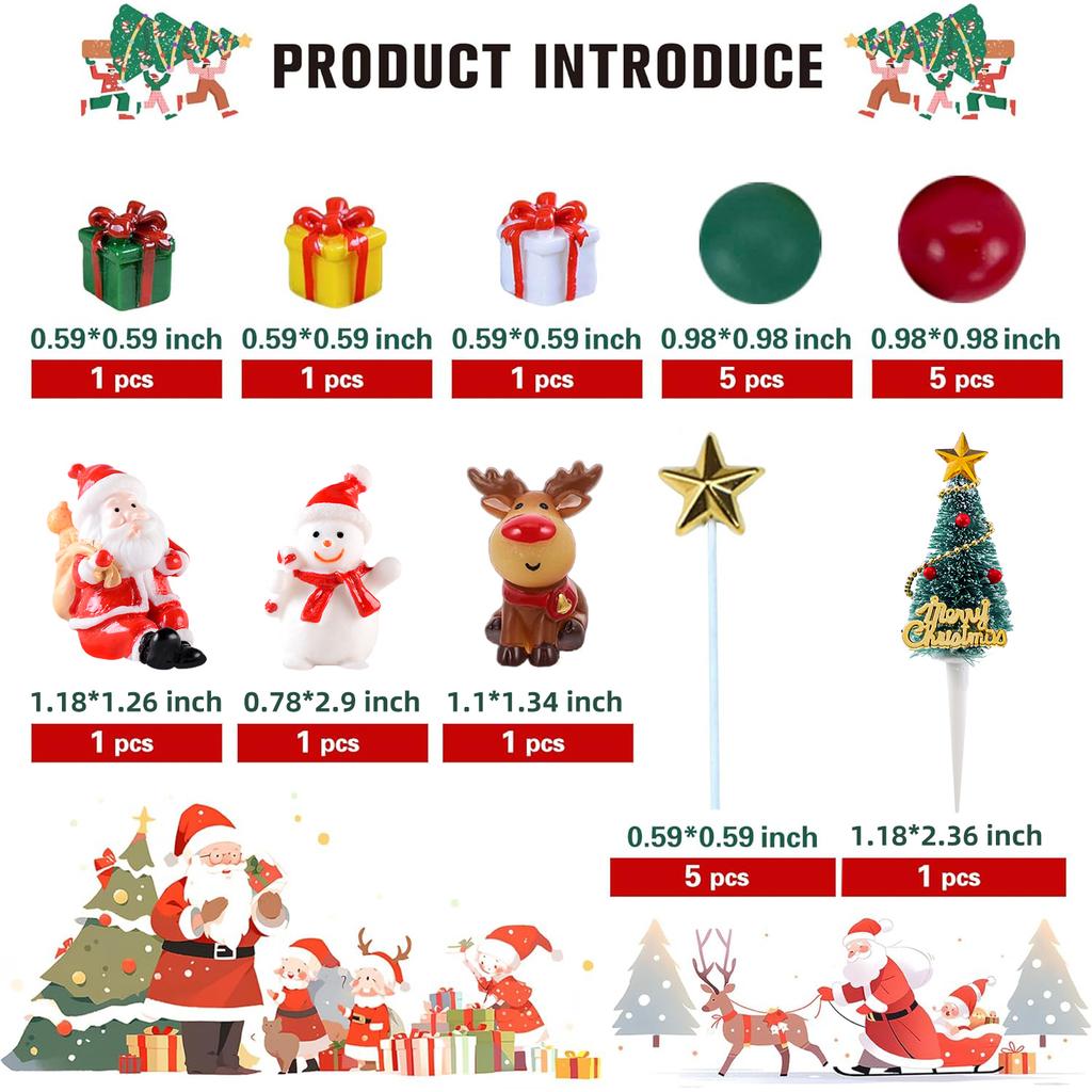 Christmas Cupcake Toppers Cake Decoration with Snowman Christmas Tree and Gifts for Xmas Theme Birthday Happy New Year Party