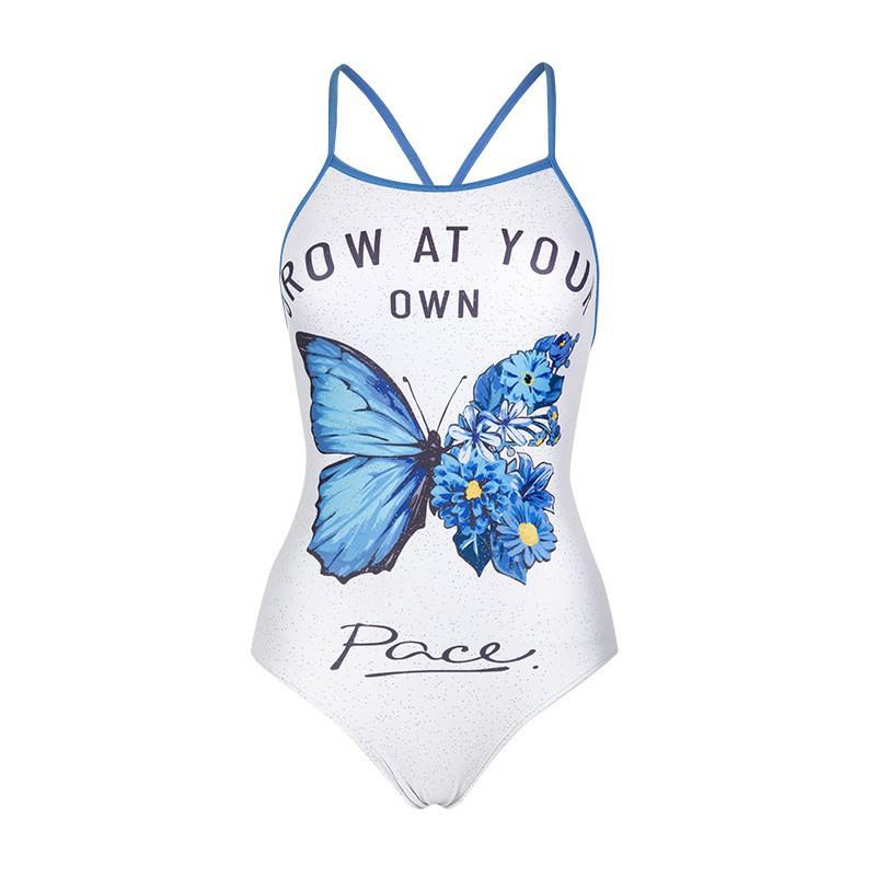 Butterfly Pattern Cute One-piece Triangle Racing Sports Swimming Pool Training Hot Suit Women's Slightly Fat Large Size