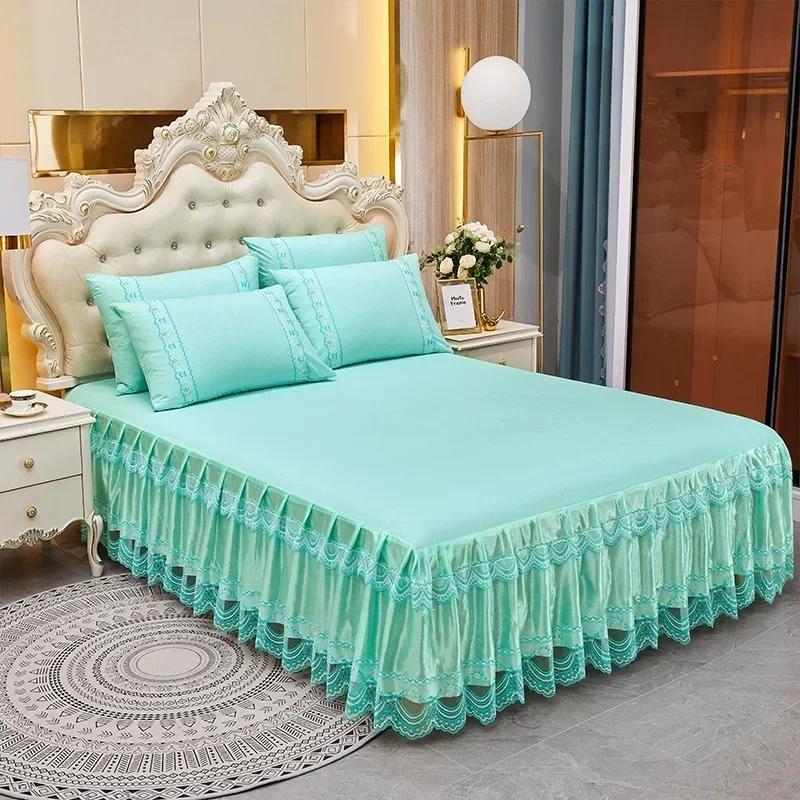 Narzuta na łóżko Prześcieradło ślubne Narzuta na łóżko Koc Tkanina Księżniczka Styl Koronka King Queen Rozmiar Spódnica łóżka