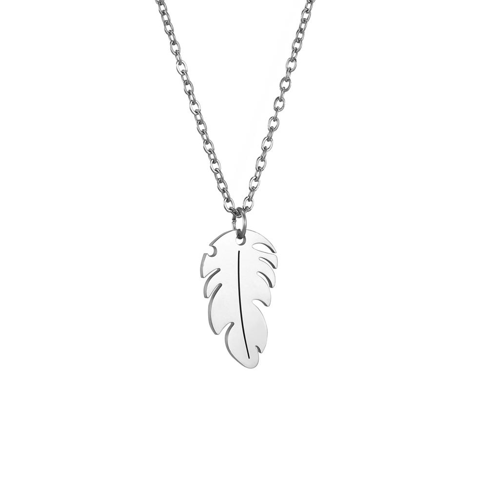 Feather Shaped Charm Necklace for Women Stainless Steel Gold Chain Necklaces Jewelry