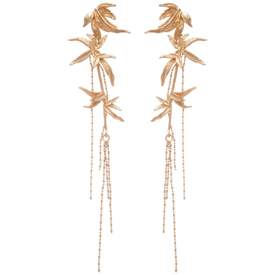 Silver Needle Bamboo Leaf Fringed Metal Earrings New Chinese Temperament Stud Earrings Earrings Earrings Design Sense Niche