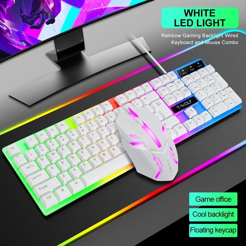 T-WOLF TF230 Wired Arabic Gaming Keyboard And Mouse Set/RGB Backlit/Mechanical Feel/Waterproof Design/USB