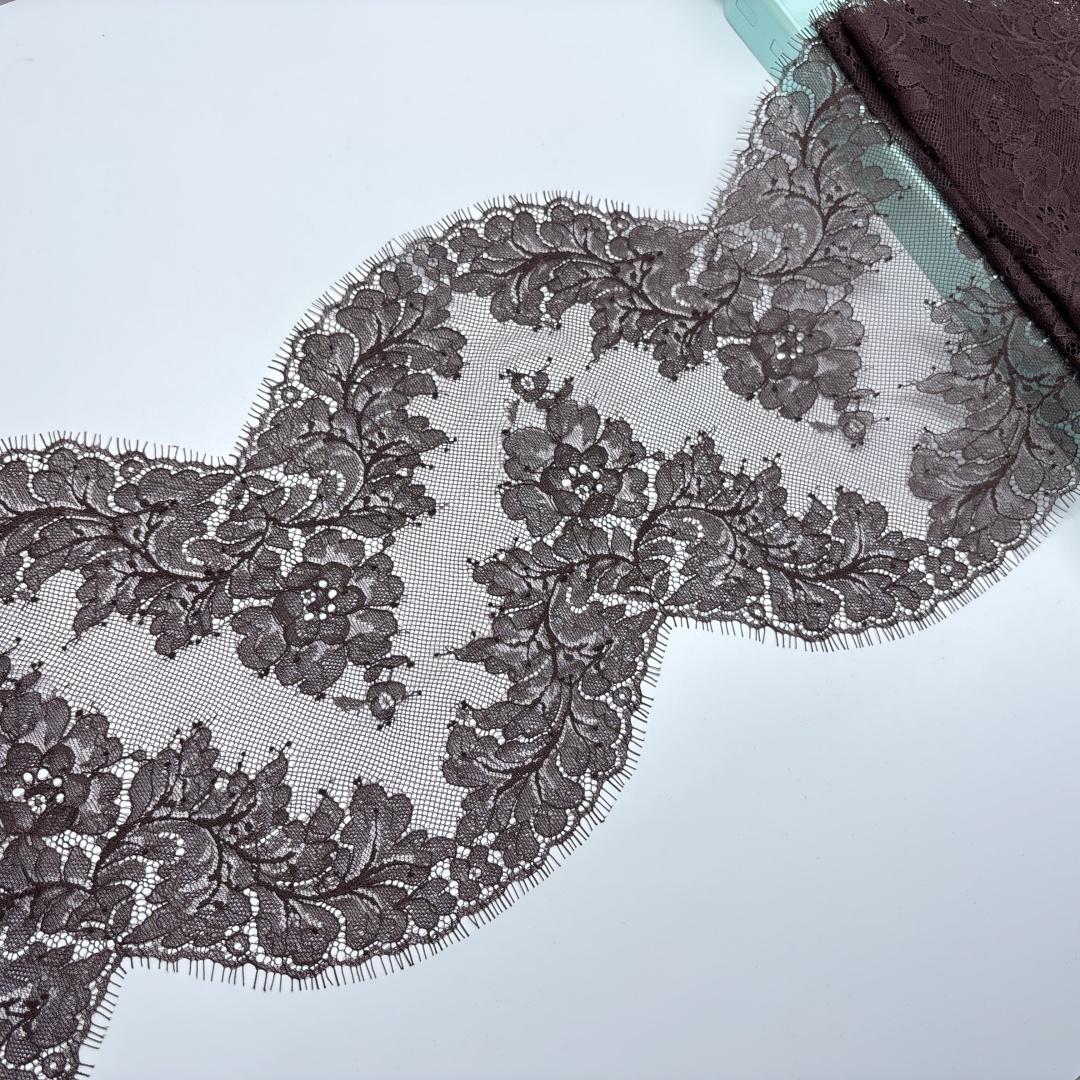 

3м х 22см Темно-коричневое французское кружево шантильи, Неэластичное нейлоновое кружево ресничками для шитья, бюстгальтера, нижнего белья, одежды для сна, платья, одежды, рукоделия 3 meters x 22 cm темно-коричневого