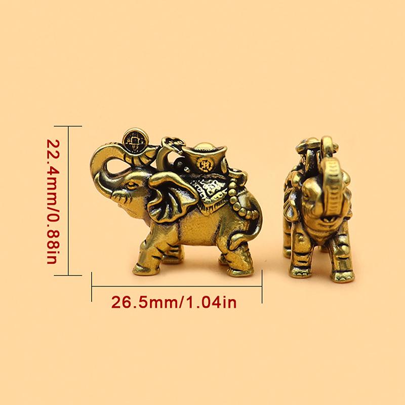 Mini Brass Feng Shui Elephant Figurine with Ingot, Lucky Wealth Elephant Statue for Home Office Decor & Gift
