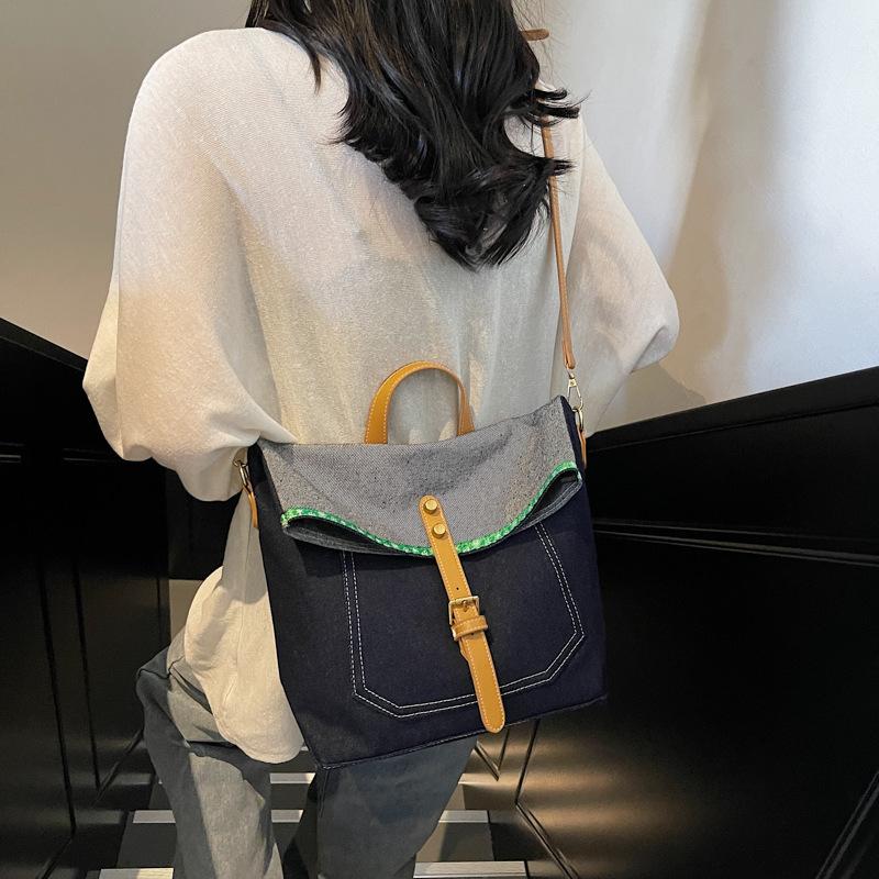 Casual contrasting color splicing portable shoulder bag women's spring and summer new versatile messenger tote bag