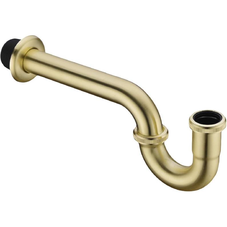 Brass P Trap, 1 1/4 Bathroom Basin Sink Waste Trap Drain Kit with Flange and Slip Joint Extension Tube Drain Tailpiece, Adjustable Height, Brushed