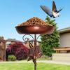 Außen Eisen Vogeltränke Retro Garten Vogelhäuschen mit abnehmbarer Schale 5-Zinken-Erdspieß Wildvogel Futterspender Vogelbad für Hinterhof Terrasse