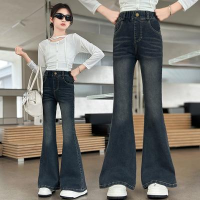 Schlaghosen für Mädchen Herbst und Frühling Kinderjeans mit hoher Taille Schlanke Freizeithose im Westernstil für Mädchen