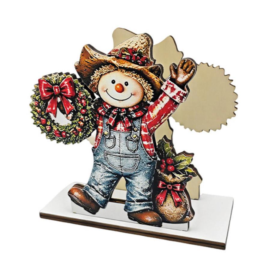 Christmas Wooden Napkin Holder with 3D Snowman Design, Festive Holiday Tabletop Decor for Dining and Kitchen