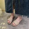 Round head fashionable versatile outer wear cool slippers women's word with rhinestones gentle wind flat bottom slippers 2025 autumn and summer new