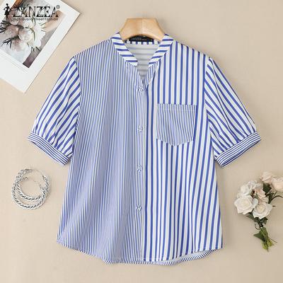 Lässige Bluse mit Stehkragen und kurzen Ärmeln für den Sommer für Damen