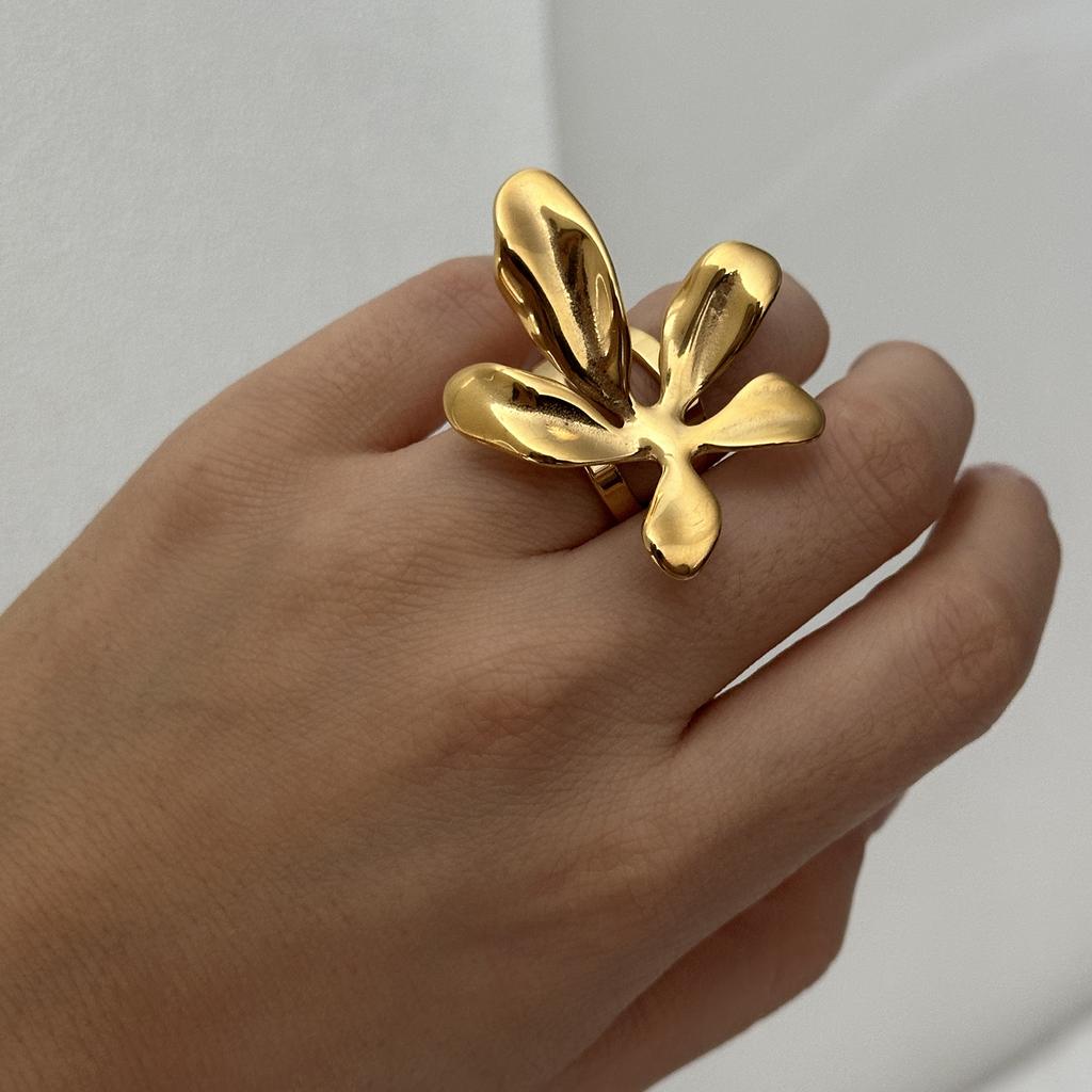 Unique Stainless Steel Pearls Flower Rings for Women Men Punk Hip Hop Geometry Irregular Finger Rings Tarnish Resistant Jewelry