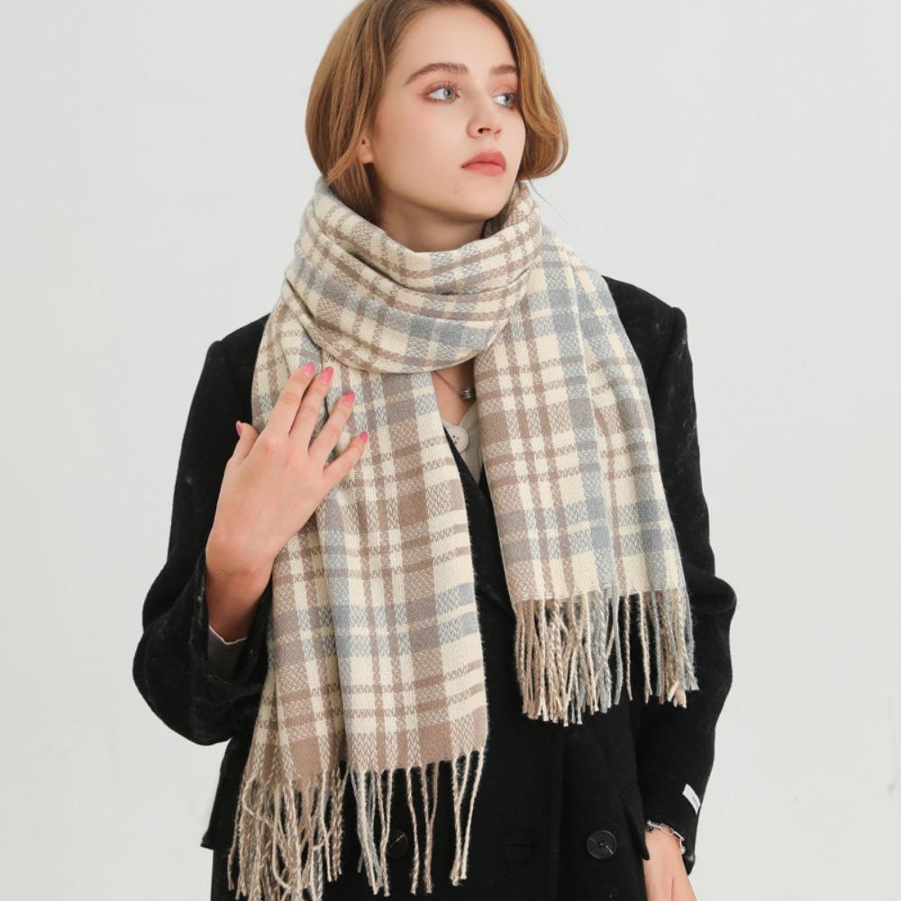 Windproof Winter Plaid Scarf Thick Warm Women Wrap Shawls Casual Long Tassel Scarves