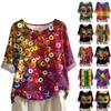 Women's Carnival Printed Casual Mid Sleeve Round Neck Cotton And Hemp Top