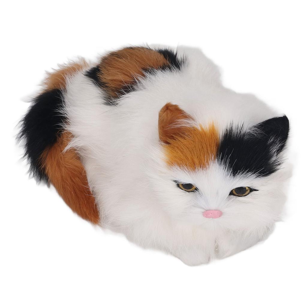 Soft Plush Cat Doll High Simulation Opening Eyes Lifelike Animal Toy for Desk Decoration Colorful Hair