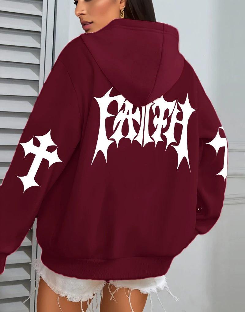 Women's Creative Faith Art Fleece Hoodie - Autumn Casual Loose Fit with Pockets