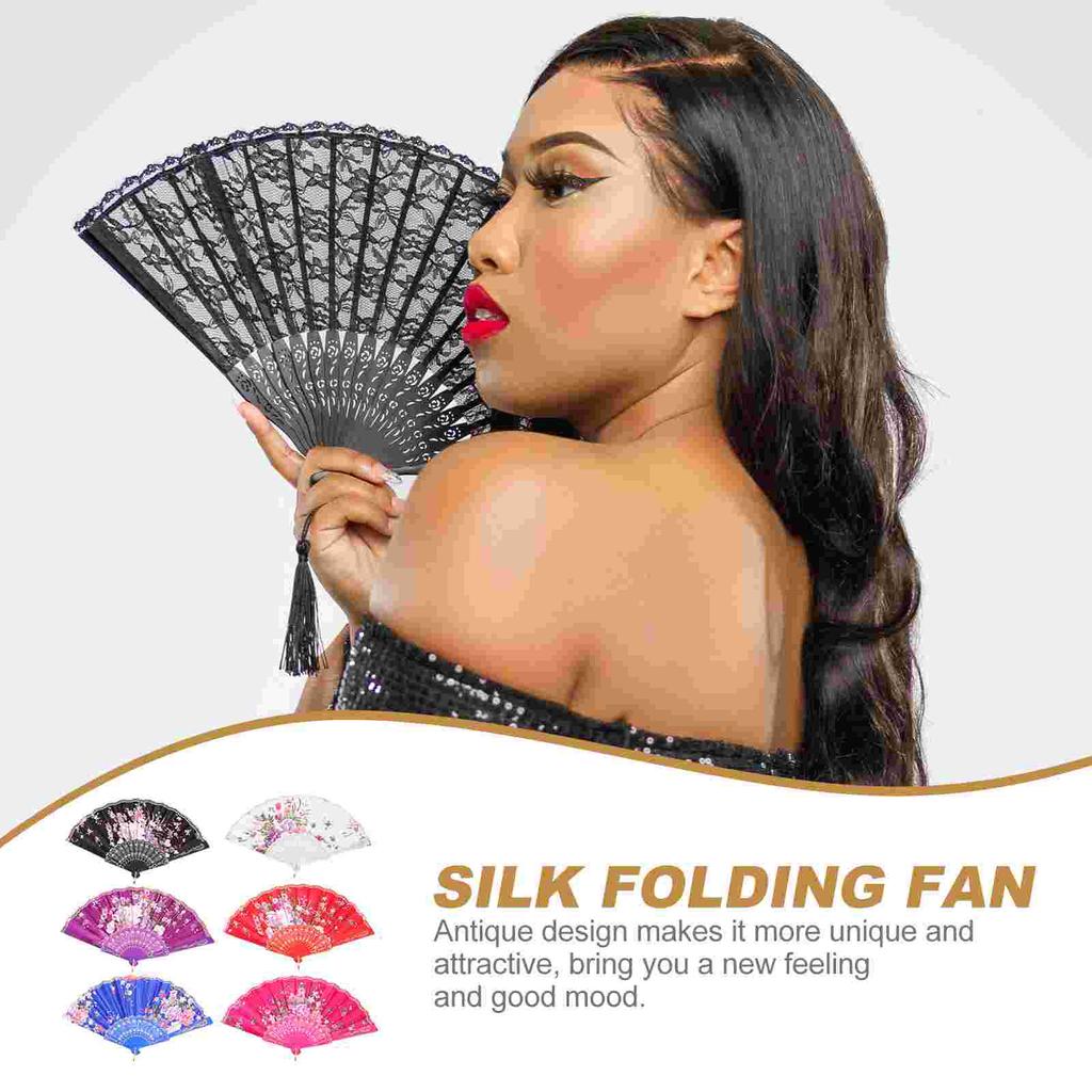 6 Stk. Dekorieren Seidenhandfächer Faltbar Doppelseitig Handgehalten Manuell für Tanzparty Vintage
