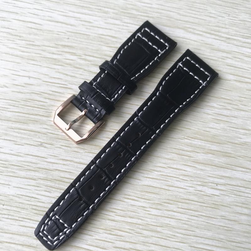 22 mm hnědočerná s bílými stehy Řemínek k hodinkám z pravé kůže Nahradit za náramek s řemínkem na hodinky IWC Big Pilot Deployant