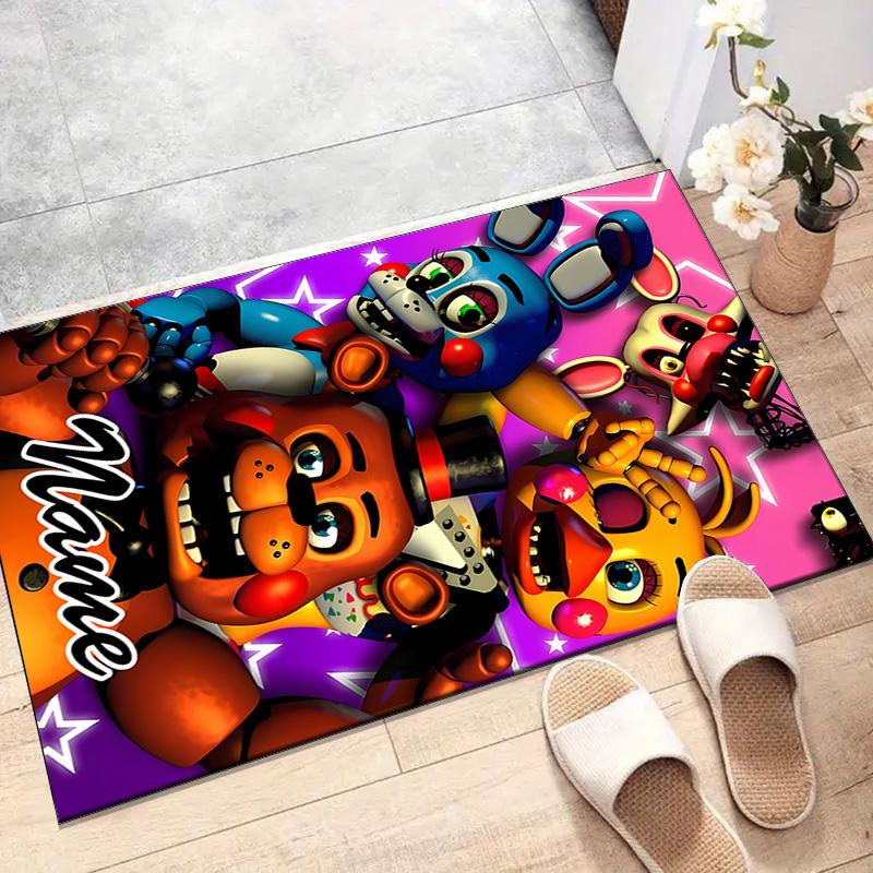 Custom Freddy bear Mat Personalized Name, Polyester Washable Indoor Entryway Rug, Gift for Christmas, Easter, Thanksgiving Day
