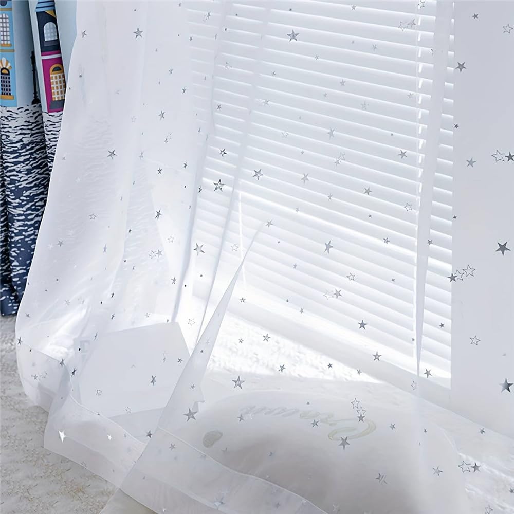 WPKIRA Lace UV Thin Silver Set of 2 100cm X Length 178cm 1 Curtains, Protection, Curtains, Stylish, Natural, Ventilated, Semi-Shading, Window, Room,