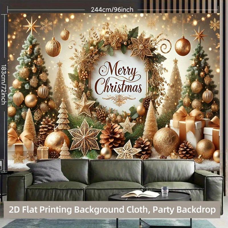 2D Flat, 2D Flat Banner, 1pc 2D Background Cloth, Golden Christmas Theme Decor Vibrant Backdrop for Family Gatherings, Weddings,