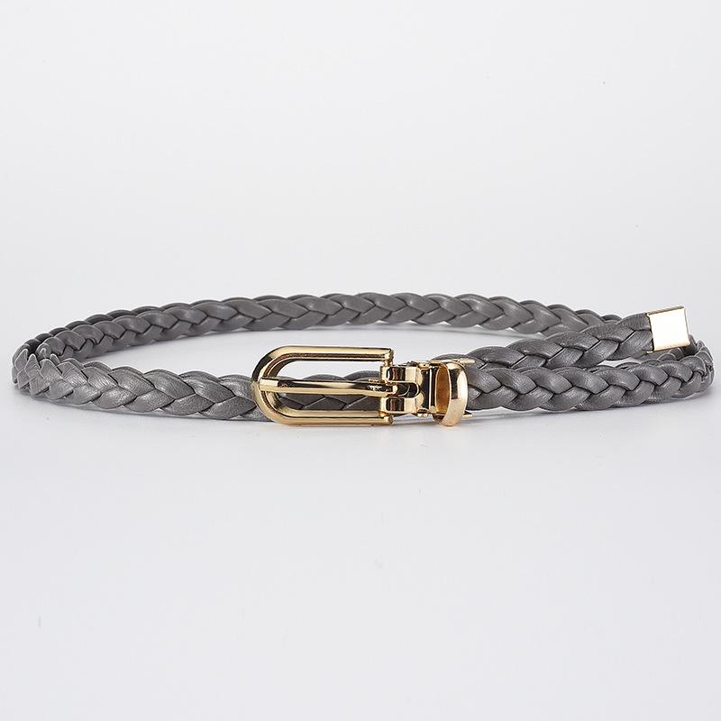 Women's Korean Style Candy Color Knotted Braided Leather Belt with Clip Buckle