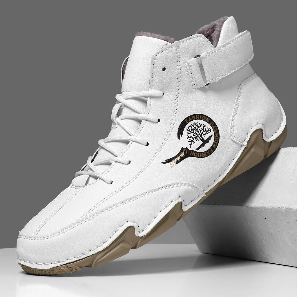 Pánské zimní teplé sněhule s hřejivou podšívkou z umělé kožešiny, nazouvací krátké boty pro muže, pohodlné venkovní voděodolné kotníkové boty, protiskluzové šněrovací vycházkové boty