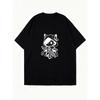 Oversized T Shirt Dress Black Cat Robot Print Casual Streetwear Fashion Women Summer Outfit