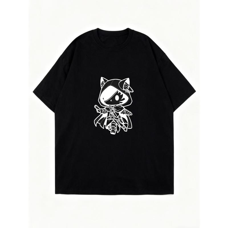 Oversized T Shirt Dress Black Cat Robot Print Casual Streetwear Fashion Women Summer Outfit