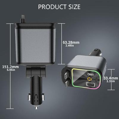 120W USB C Mobile Phone Fast Car Chargers with Ambient Light Type-C Cord USB & USB C Ports Car Charging Adapter
