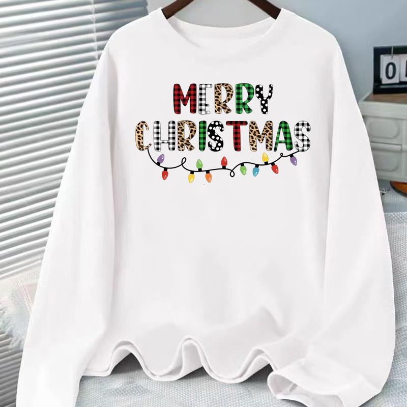 (Asian Size) lovely letter style Christmas holiday Graphic Tee Women autumn winter Casual Fashion Top Clothing Print T Shirt Long Sleeve T-shirts
