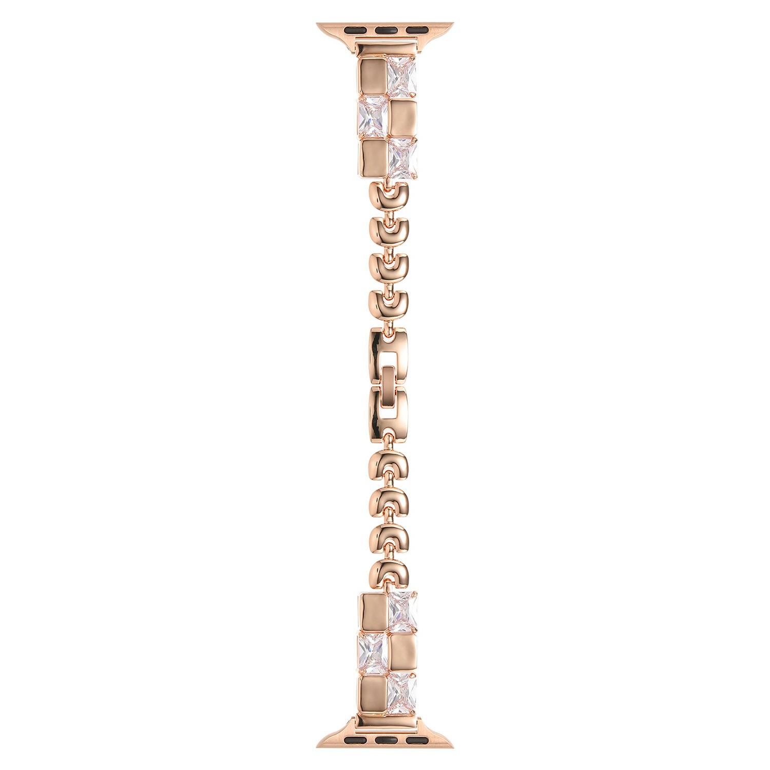 

Copper Watch Band for Apple Watch 10 46mm/Ultra 2/Ultra 49mm/9 8 7 45mm/SE (2023) SE (2022) SE 6 5 4 44mm/3 2 1 42mm Zircon Decor Strap Rose Gold