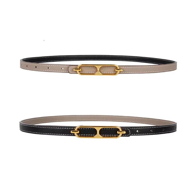 Gold Metal Buckle Double-side Wear Belt For Women Lady Thin PU Leather Adjustable Waist Belts Pants Dress Coat Waistband Straps